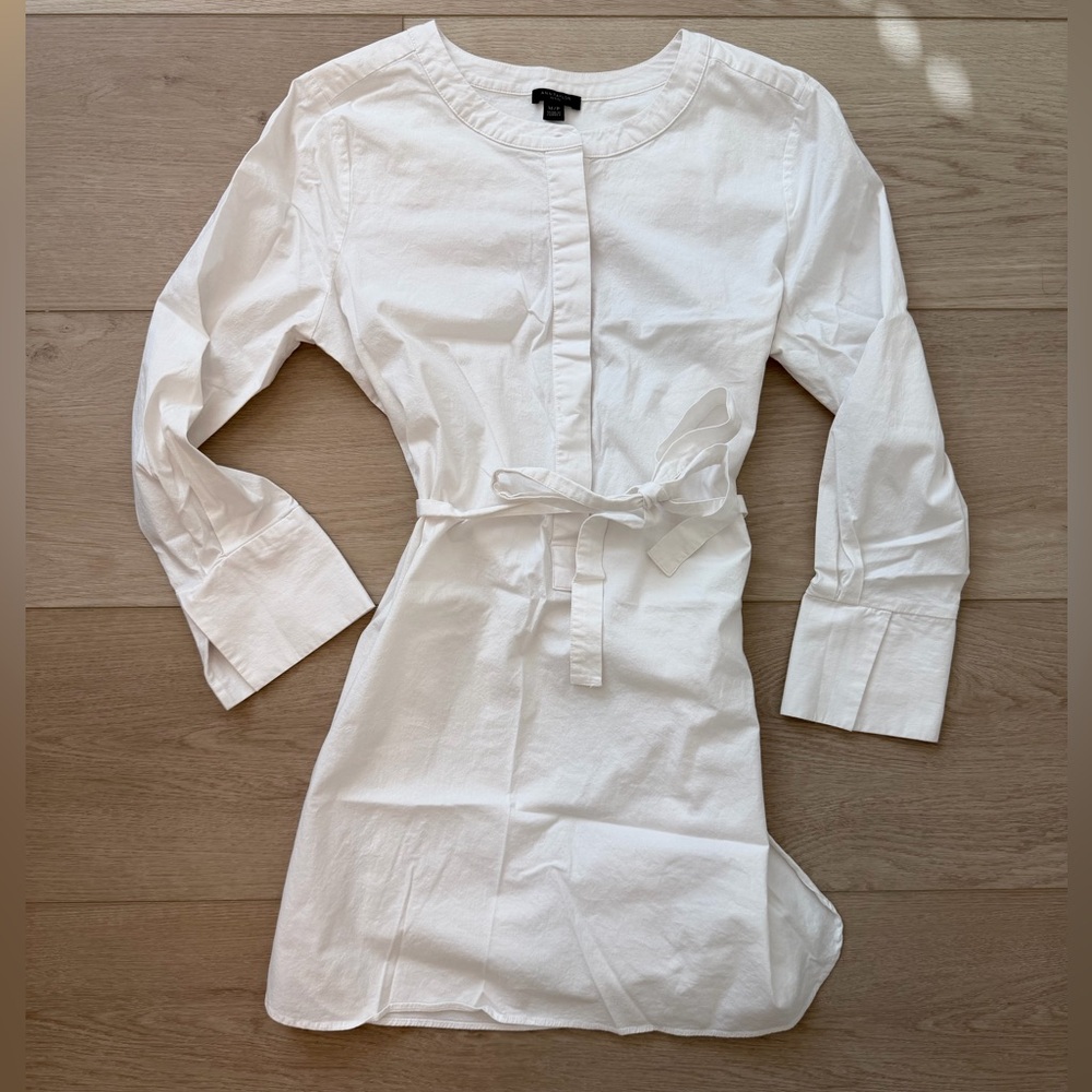 Ann Taylor White Long-Sleeve Tie-Waist tunic shirt